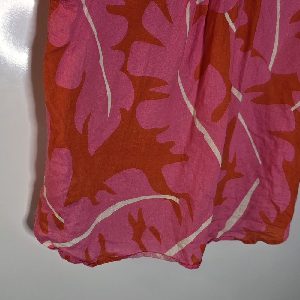 Trovata Birds of Paradise Margot shirt Pink palm print 100% Linen Size Medium - Picture 9 of 11